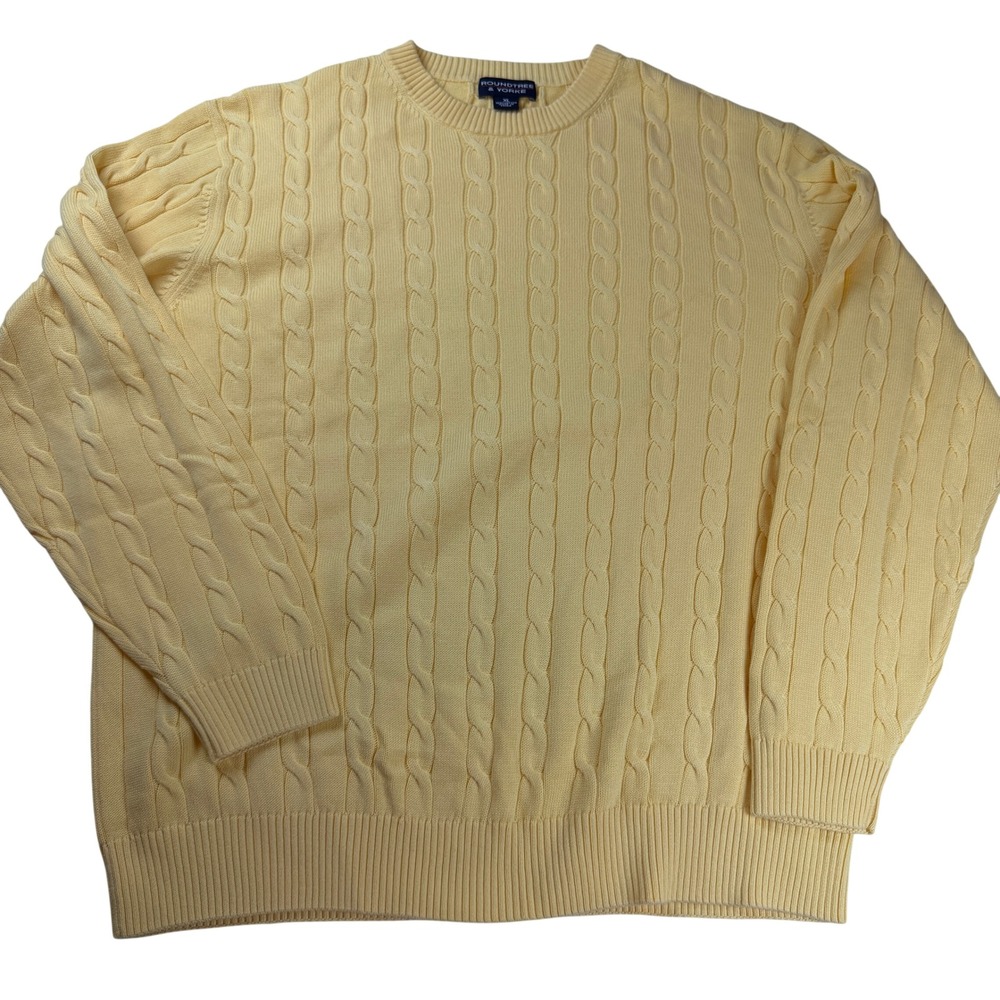 Roundtree & Yorke Mens XL Yellow Cable Knit Cotton Crew Neck Sweater Pullover